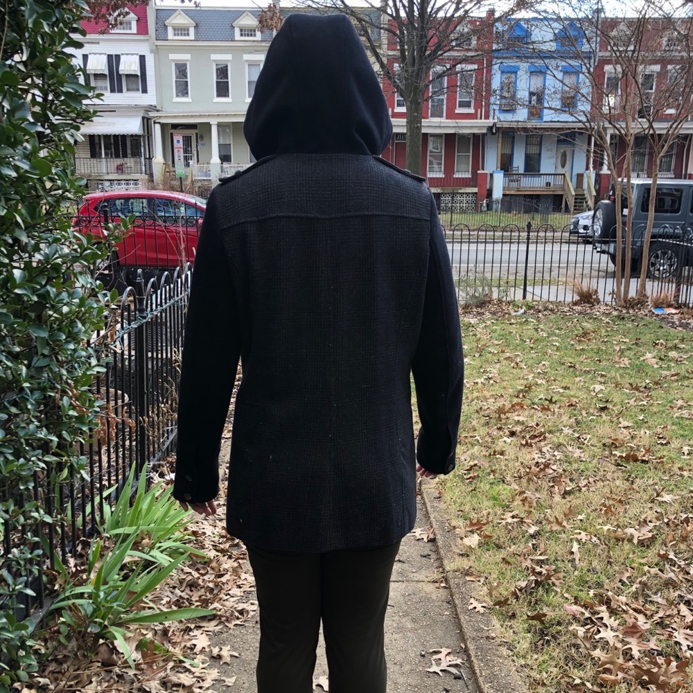Wool Blend Zip Front Coat with Hood - Picture 5 of 11